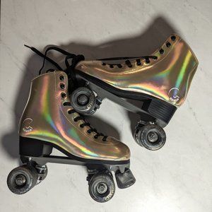 Gold sparkly disco roller skates - women's 10/ men's 9 - very chic